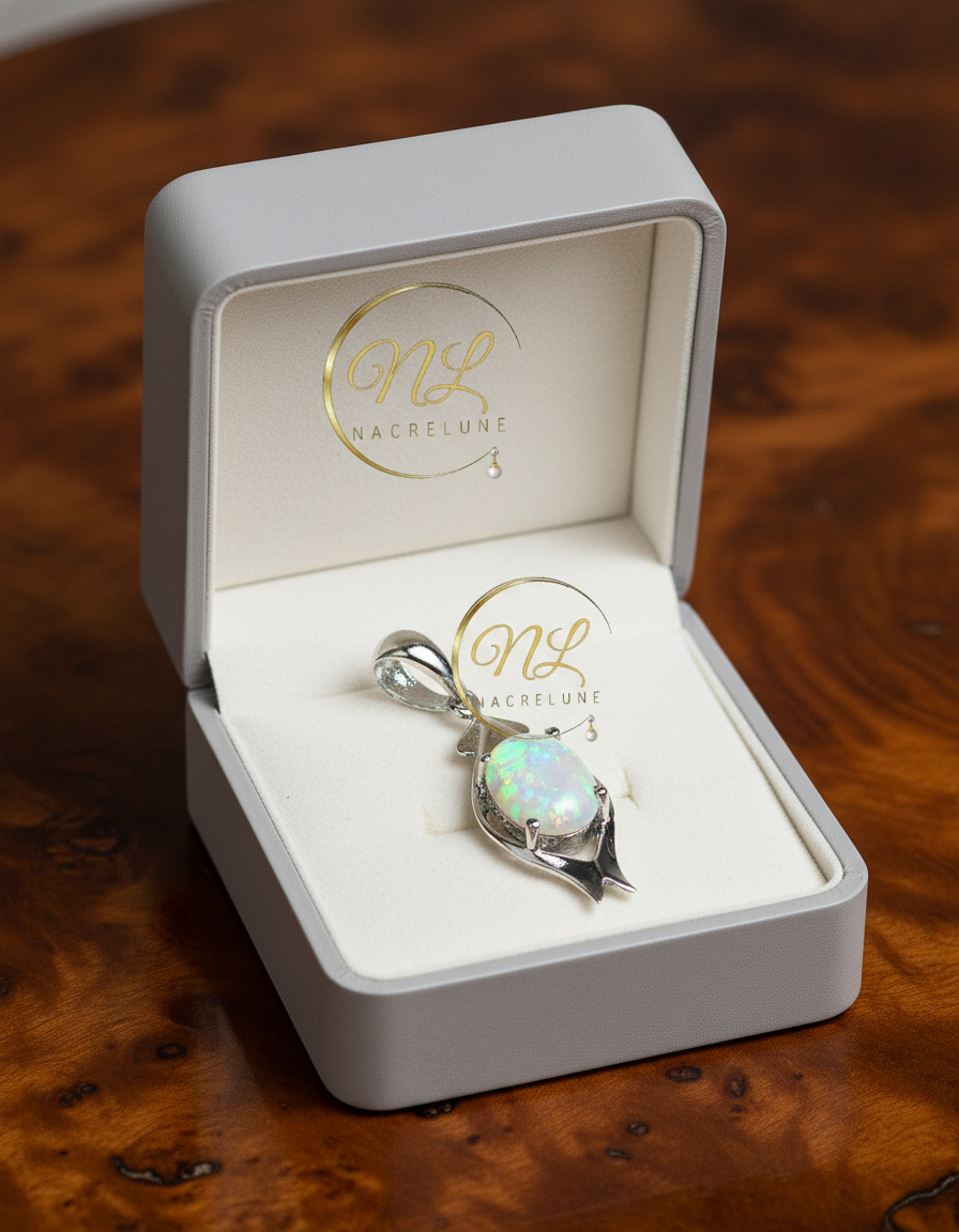 Petit pendentif en argent avec opale de synthèse nacrelune.com pendentif
