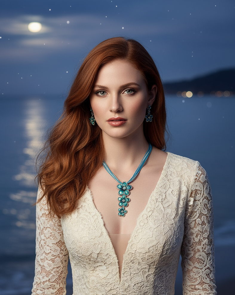 Pendentif en émail et strass en forme de fleurs avec boucles assorties NACRELUNE parure