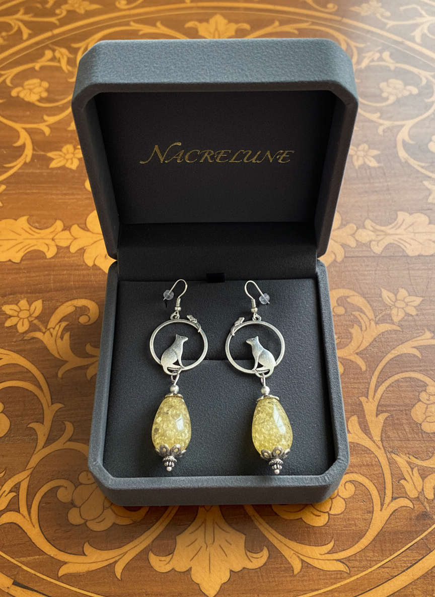 Boucles d’oreille en ambre avec chat NACRELUNE boucles d'oreille