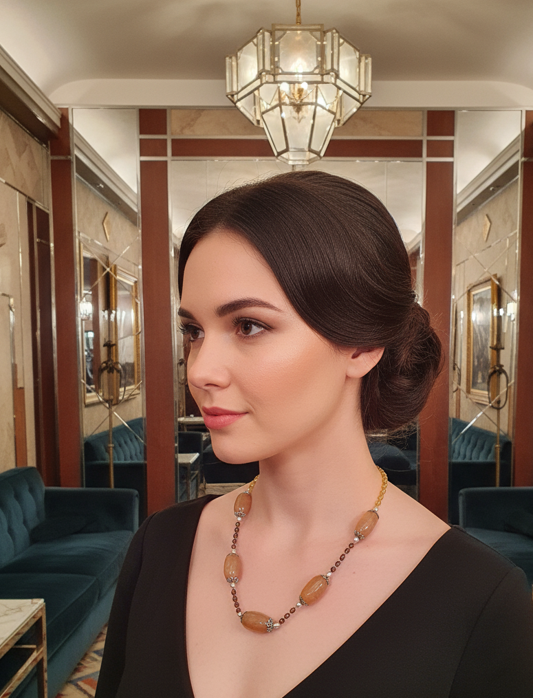 Collier en perles de culture avec grandes agates roses NACRELUNE collier