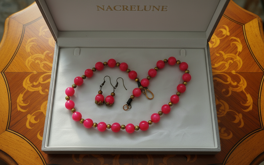 Parure en perles de quartz roses polis NACRELUNE parure