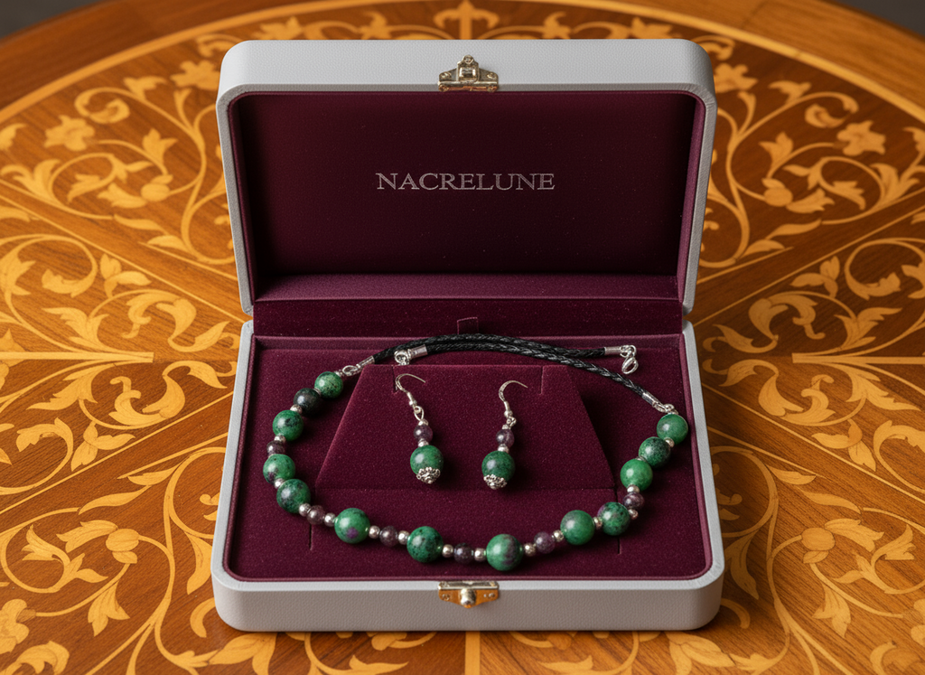 Parure petits rubis et rubis zoïsites naturels véritables Vert nacrelune.com parure