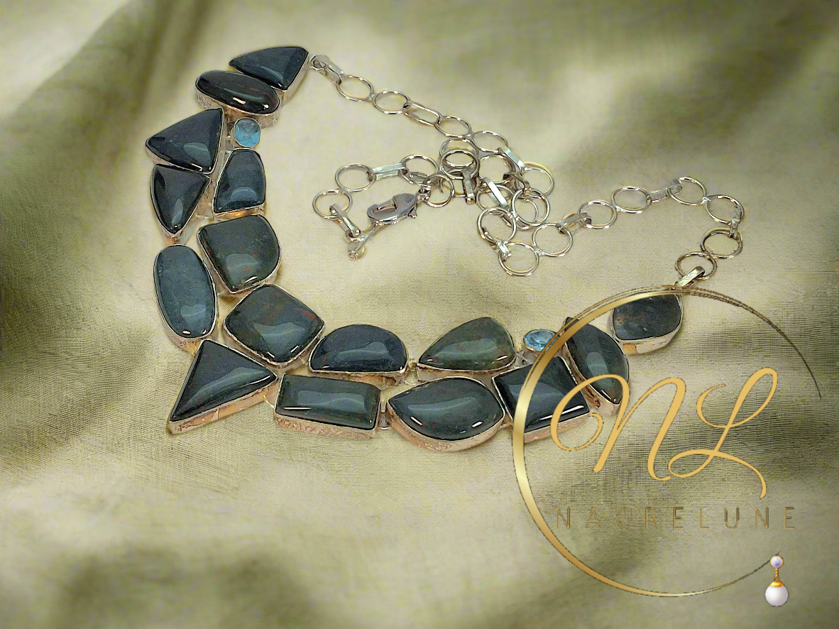 Collier en argent 925 et agates vertes indiennes