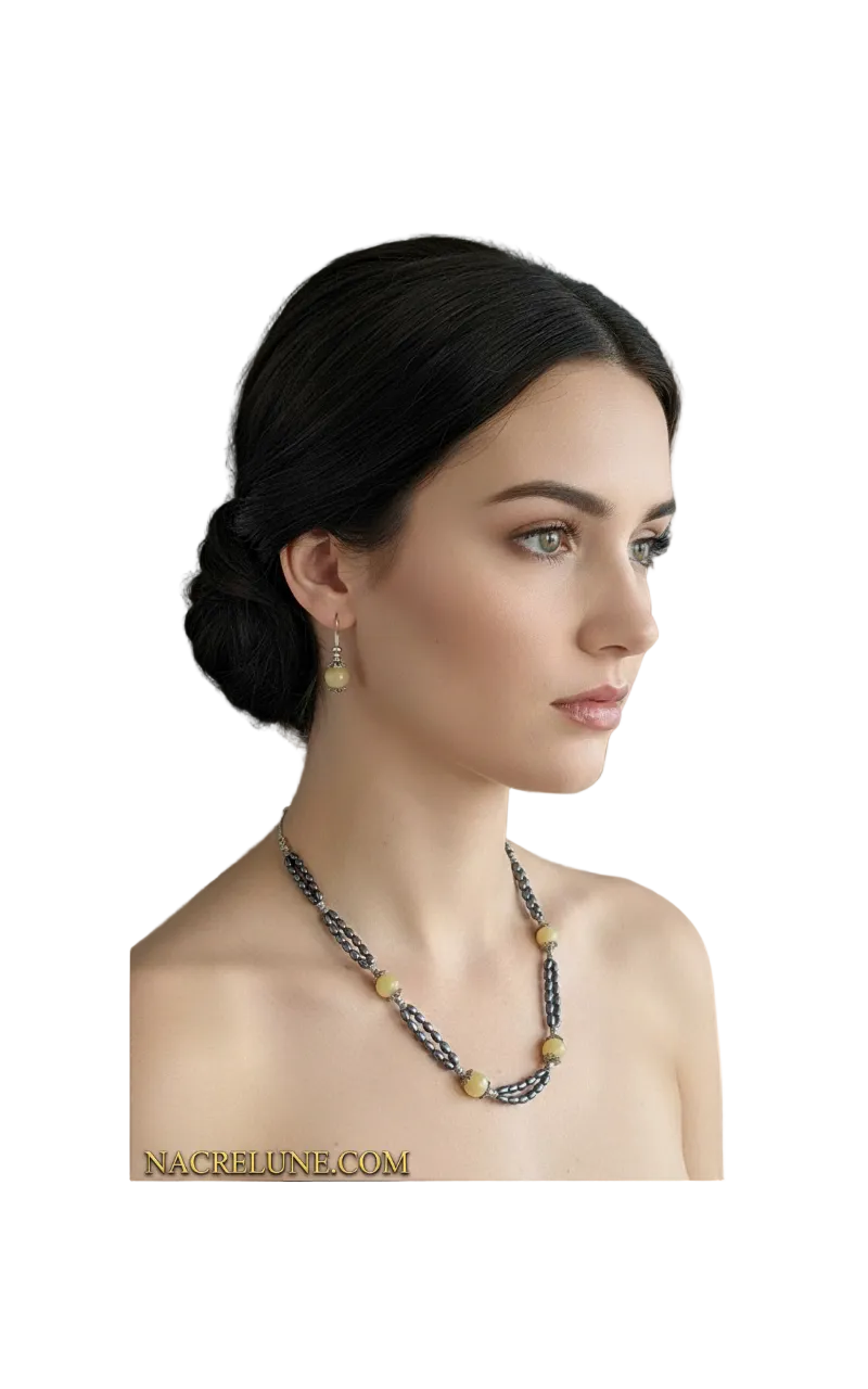Parure Perles de Culture Irisées & Citrines Polies | Collier + Boucles – Nacrelune nacrelune.com parure
