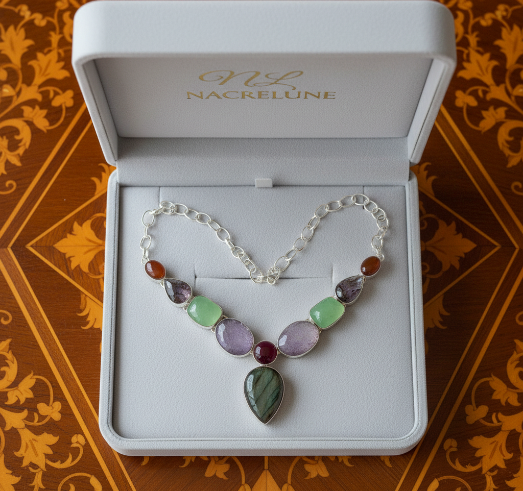Collier en argent 925 et pierres fines avec labradorite nacrelune.com collier