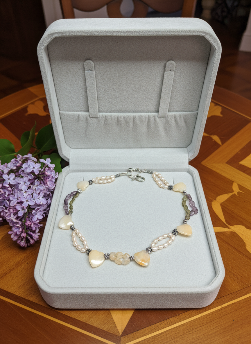 Collier en pierres naturelles coeurs citrines nacrelune.com collier