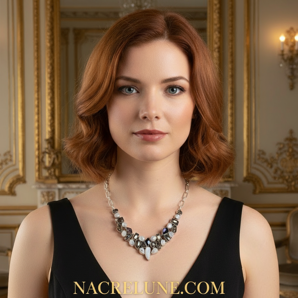 Collier en argent 925 avec pierres de lune, quartz rutiles et améthystes nacrelune.com collier