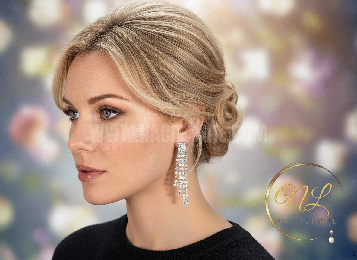 longues boucles d'oreille en strass NACRELUNE boucles d'oreille
