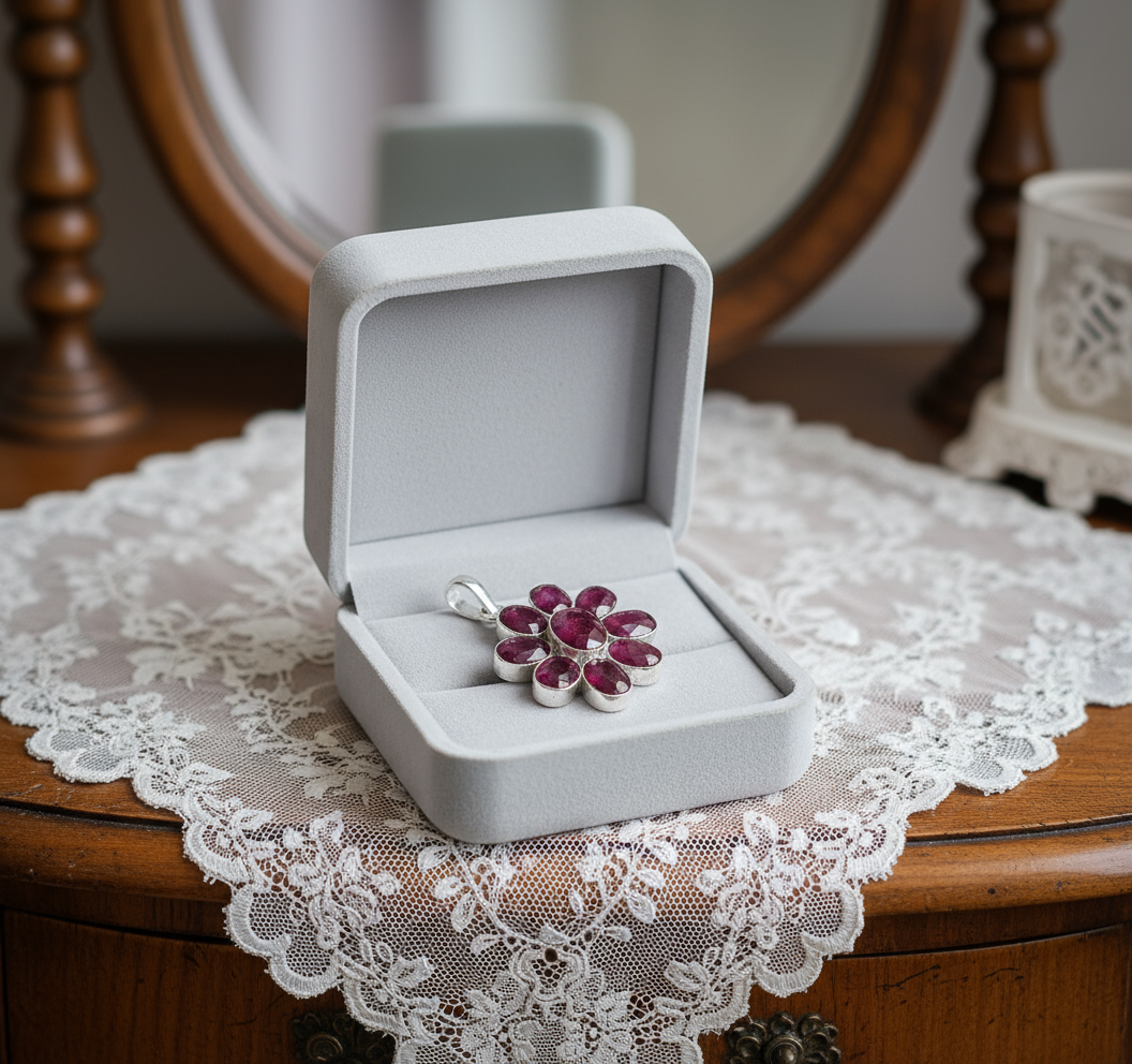 pendentif argent 925 avec rubis facettés NACRELUNE pendentif