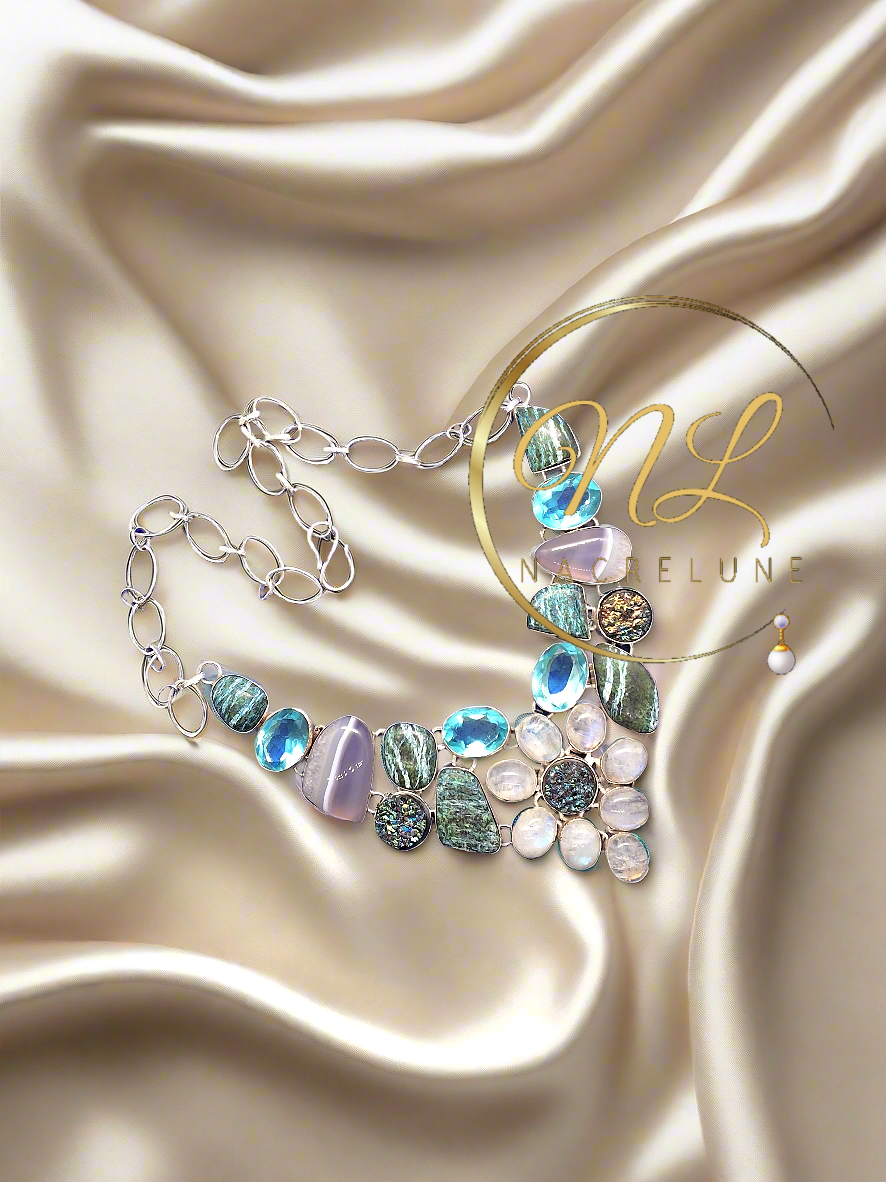 Collier en argent 925 avec pierres fines et pierres de lune