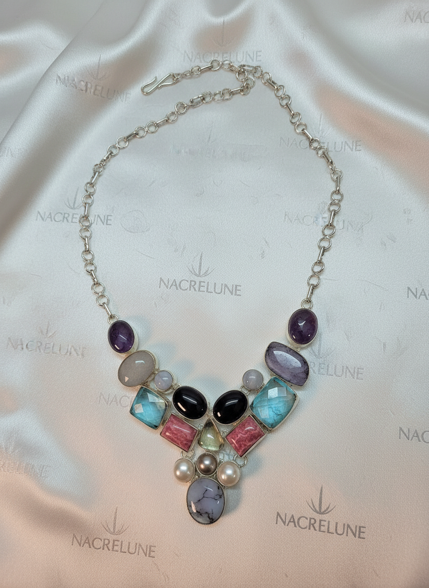 Collier argent et pierres semi précieuses NACRELUNE collier