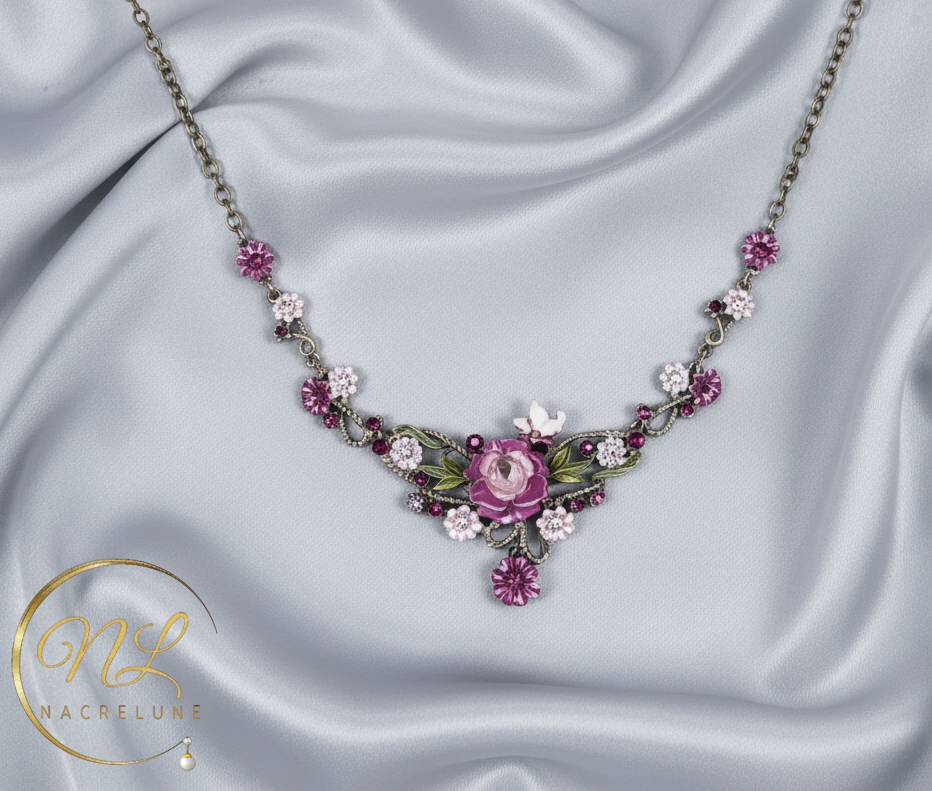 Collier fleurs en émail NACRELUNE collier