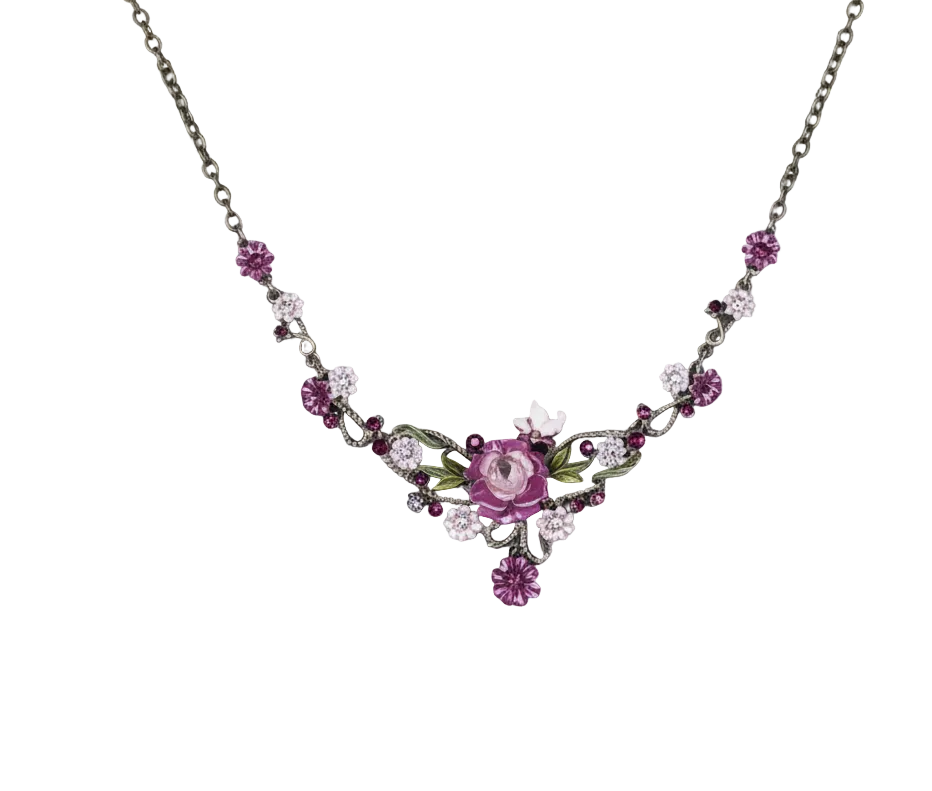 Collier fleurs en émail nacrelune.com collier