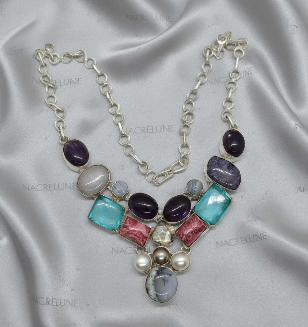 Collier argent et pierres semi précieuses NACRELUNE collier