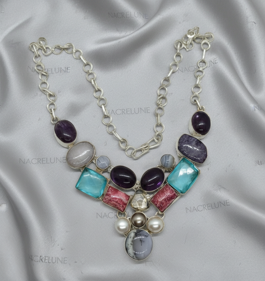 Collier argent et pierres semi précieuses NACRELUNE collier