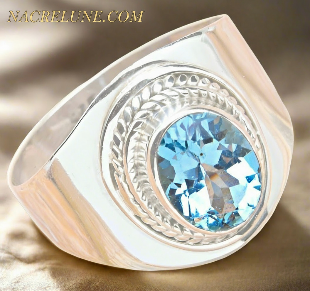 Bague en argent 925 avec topaze bleue 58 NACRELUNE Bague