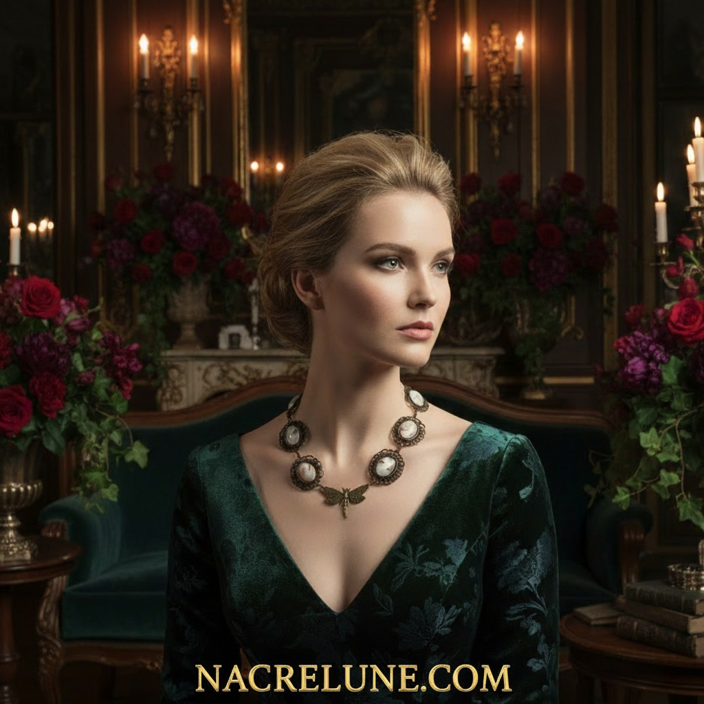 Collier fait de camées avec libellule nacrelune.com collier