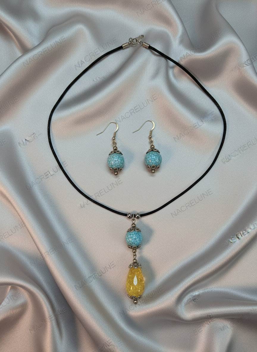 Parure turquoise et ambre nacrelune.com parure