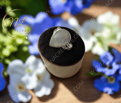 Bague en argent véritable avec magnifique pierre de lune bleue