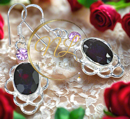 Boucles en argent avec grenat et topaze rose