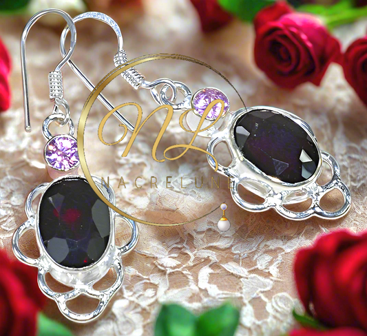 Boucles en argent avec grenat et topaze rose