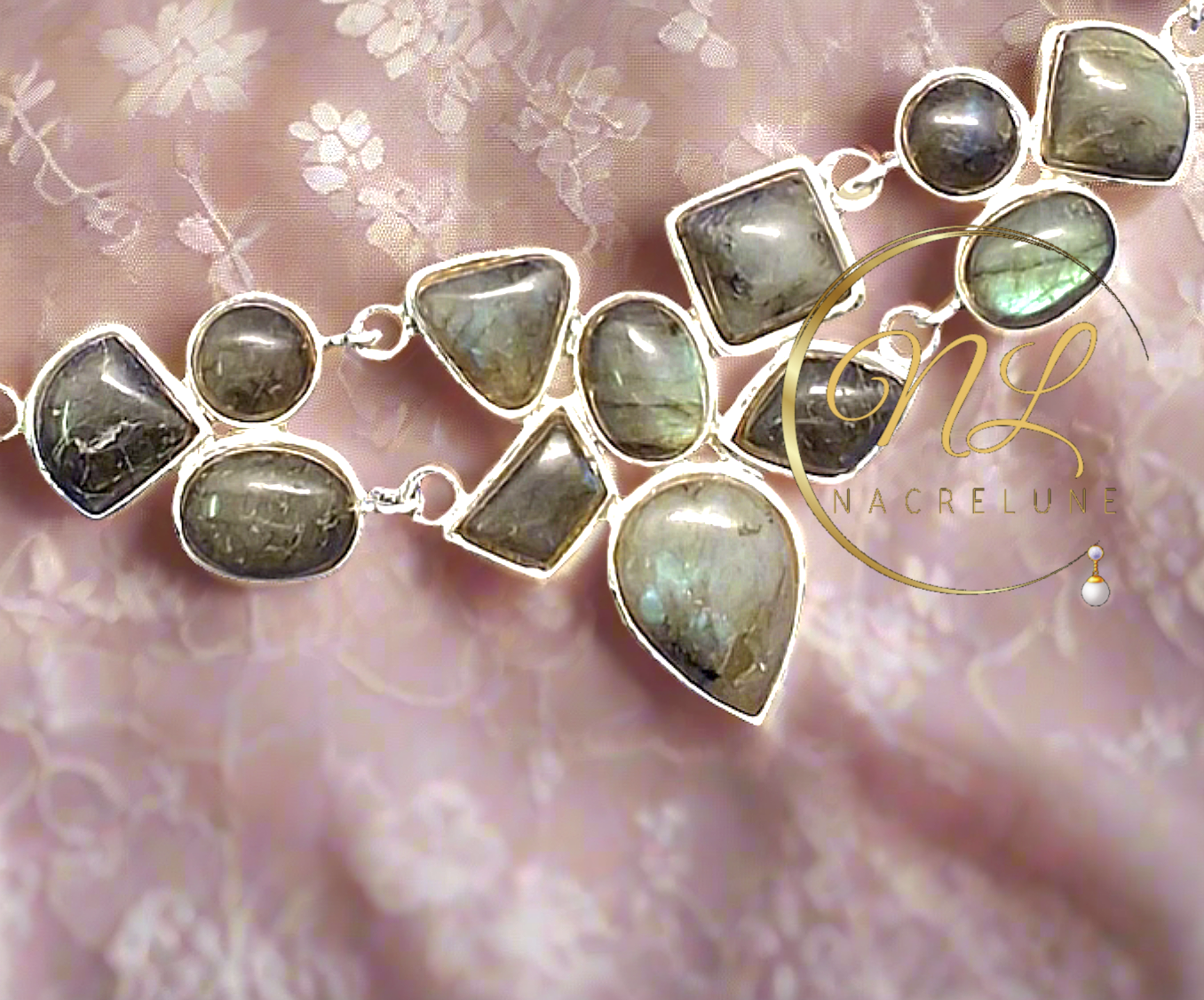 Collier en argent 925 avec labradorites naturelles