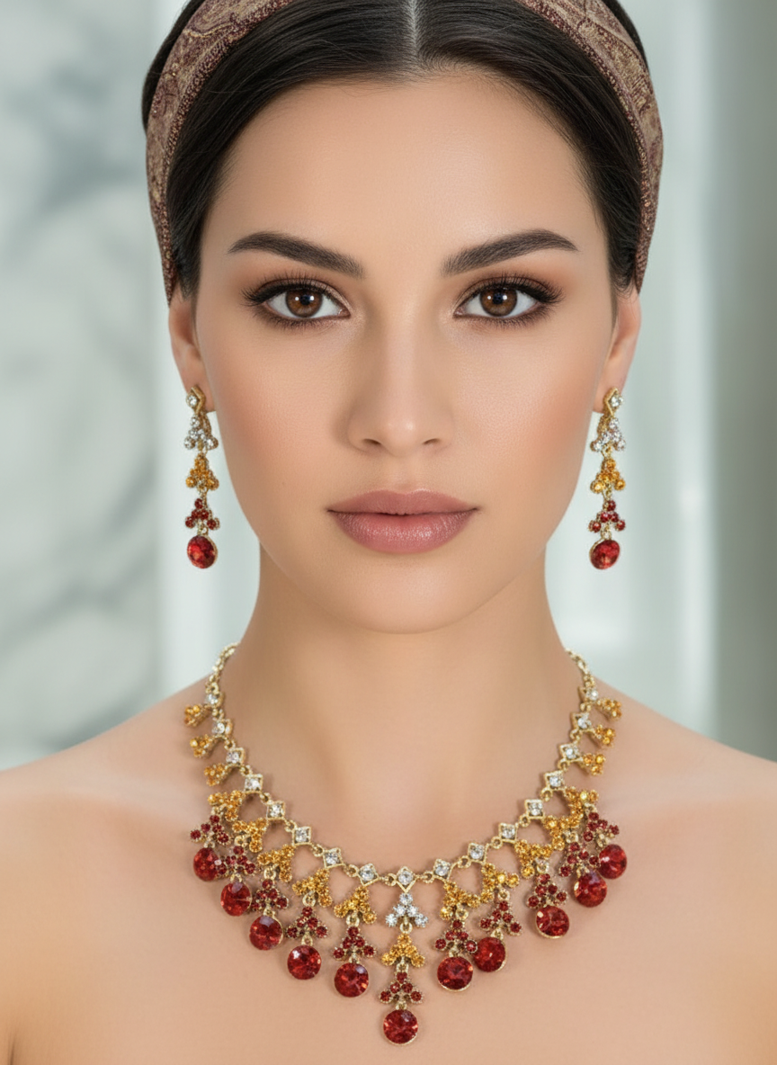 Parure en strass avec pampilles rondes : choisissez votre couleur Rouge nacrelune.com parure