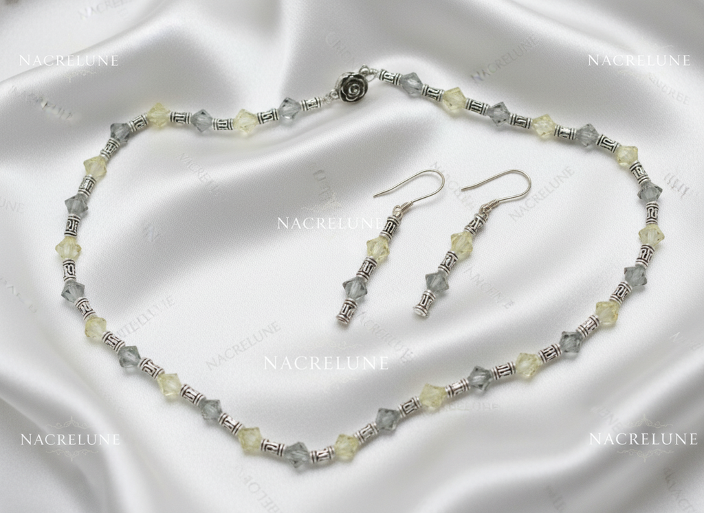 Parure en cristaux swarovki jaunes et gris nacrelune.com parure