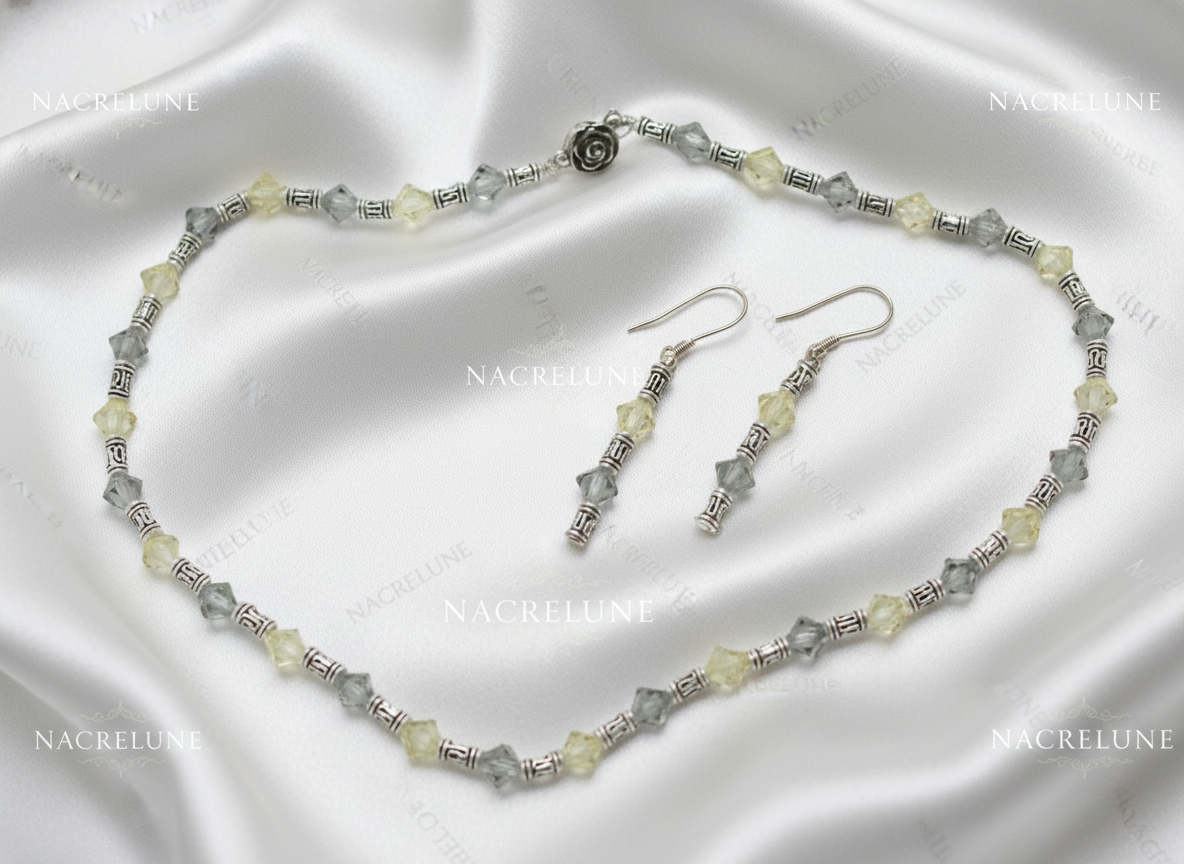 Parure en cristaux swarovki jaunes et gris nacrelune.com parure