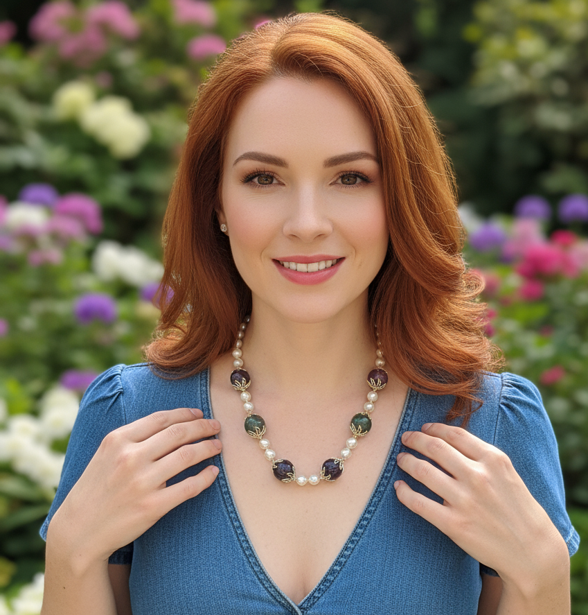 Collier en perles de nacre et grandes agates indiennes NACRELUNE collier