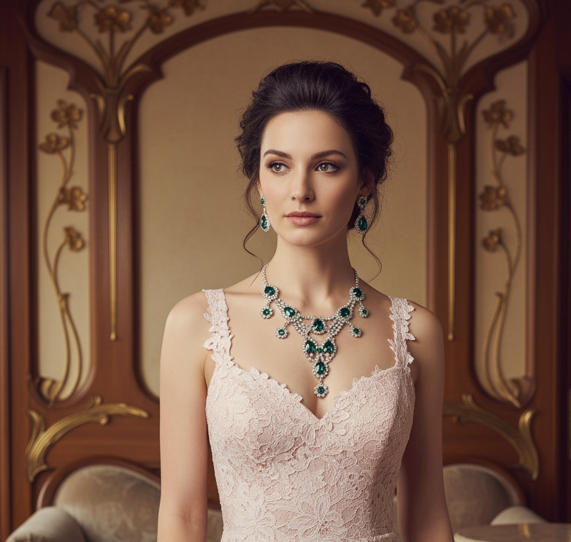 👑Parure vintage en strass verts NACRELUNE parure