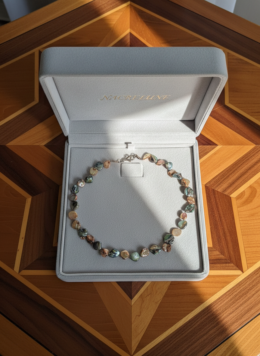 Collier en Pastilles de Nacre Métallisée – Bijou Artisanal Nacrelune nacrelune.com collier