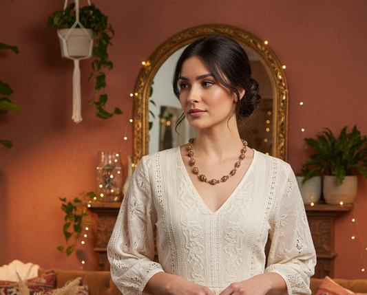 Collier perles de verre fleuries NACRELUNE collier