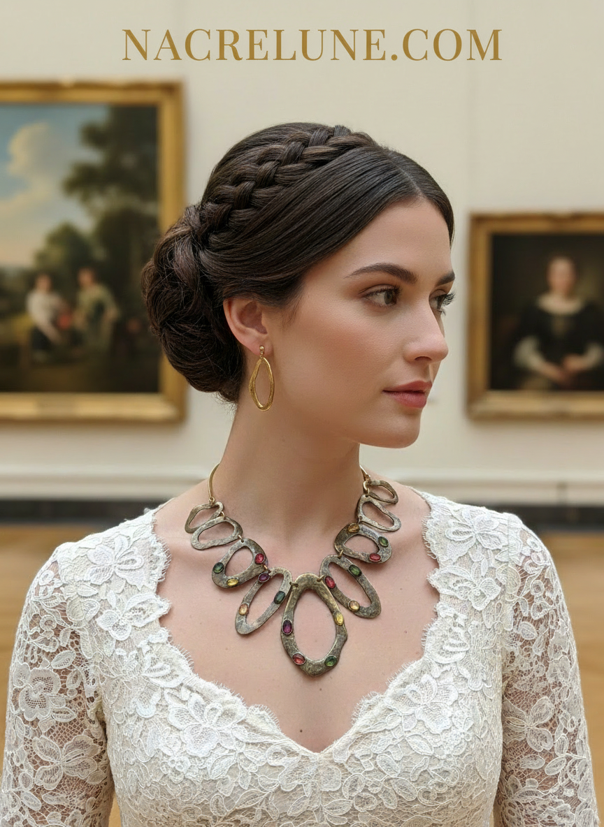 Parure en métal martelé doré et zirconias multicolores