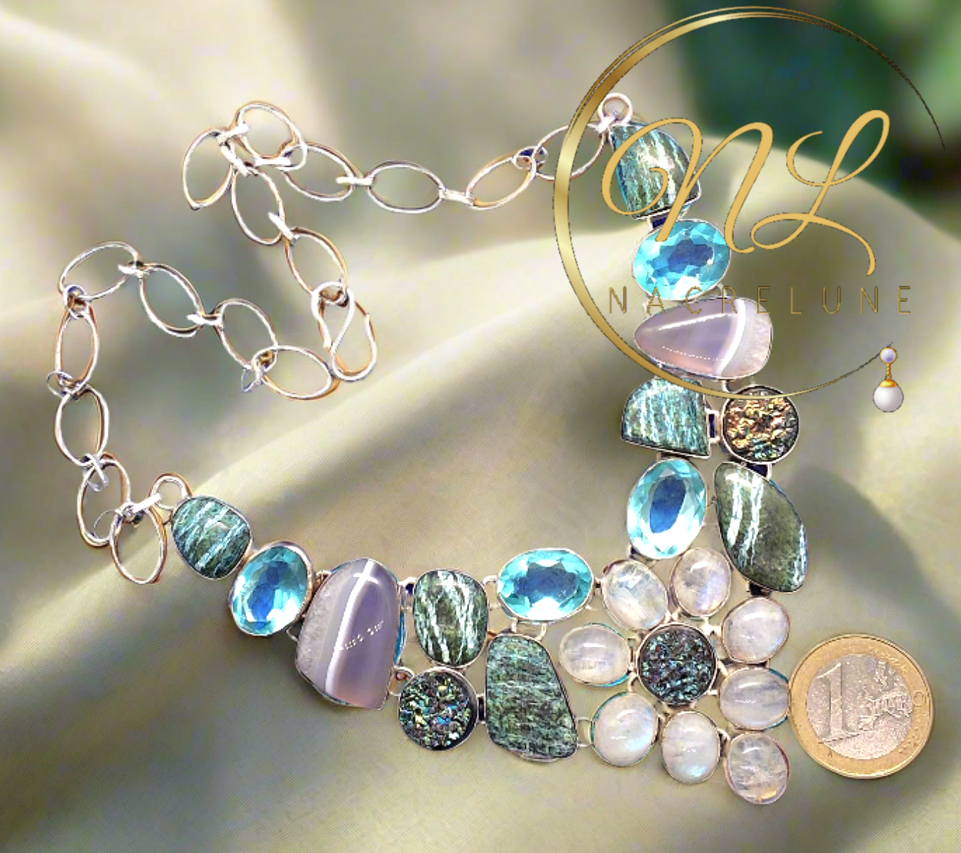 Collier en argent 925 avec pierres fines et pierres de lune