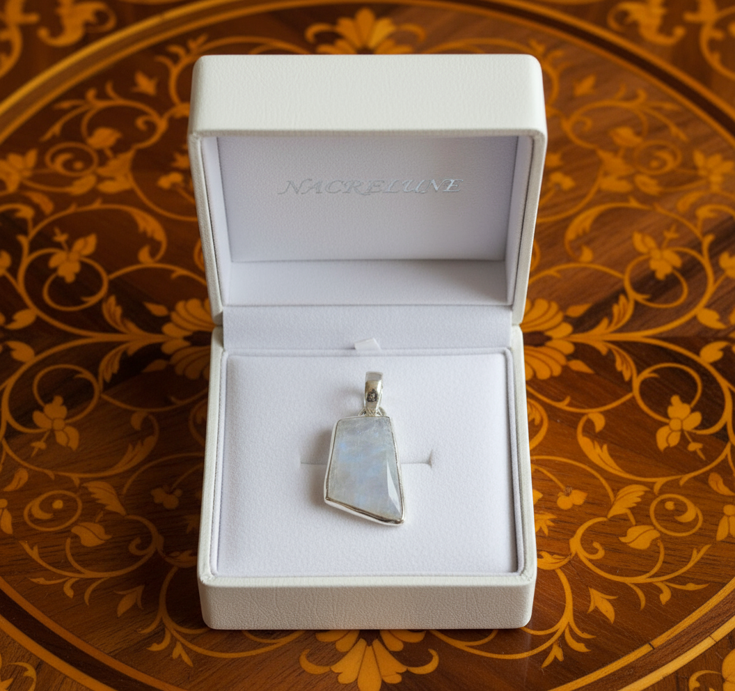 pendentif en argent 925 avec pierre de lune gris bleu NACRELUNE pendentif