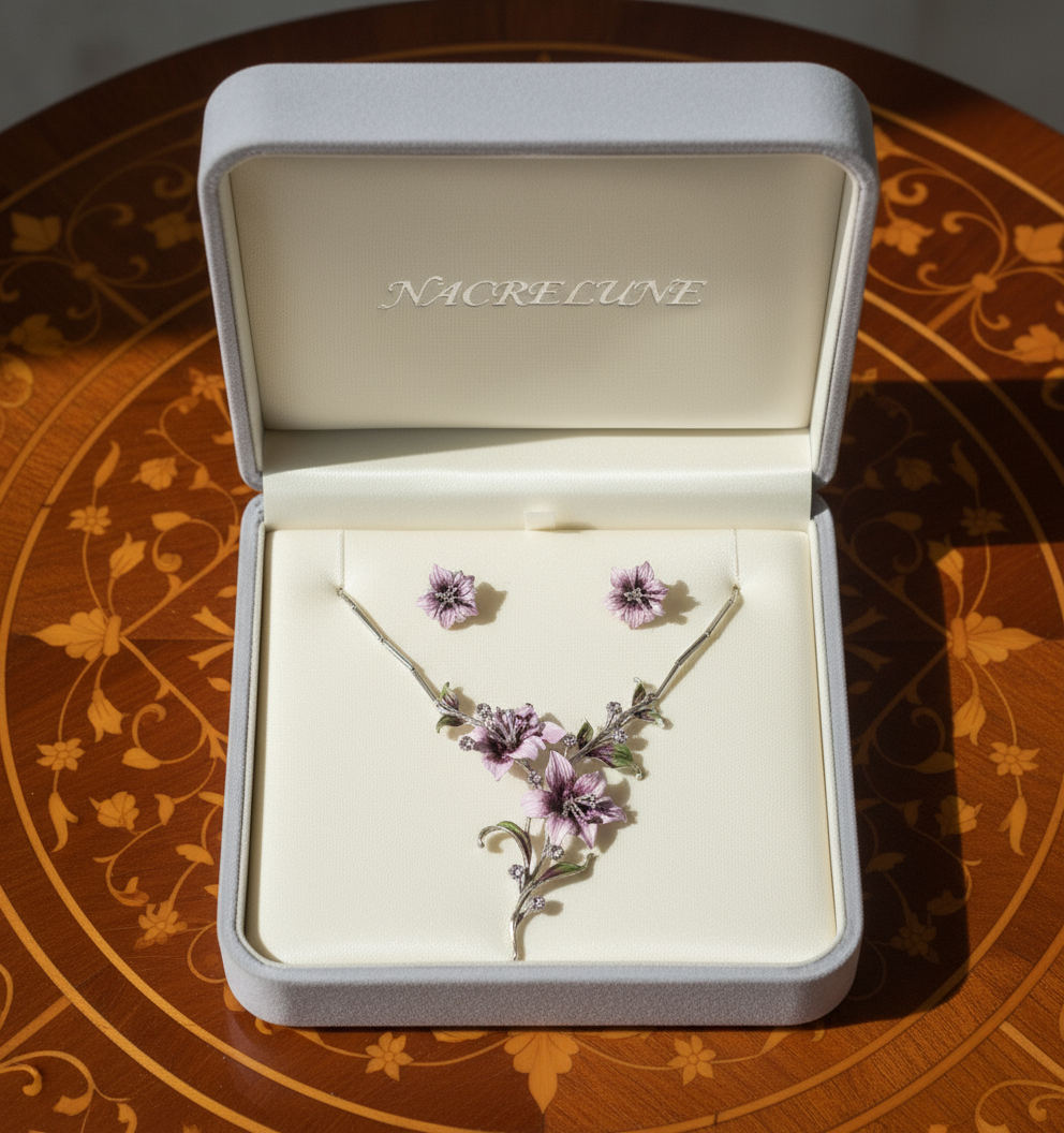 Parure en émail aux grandes fleurs : choisissez votre couleur nacrelune.com parure