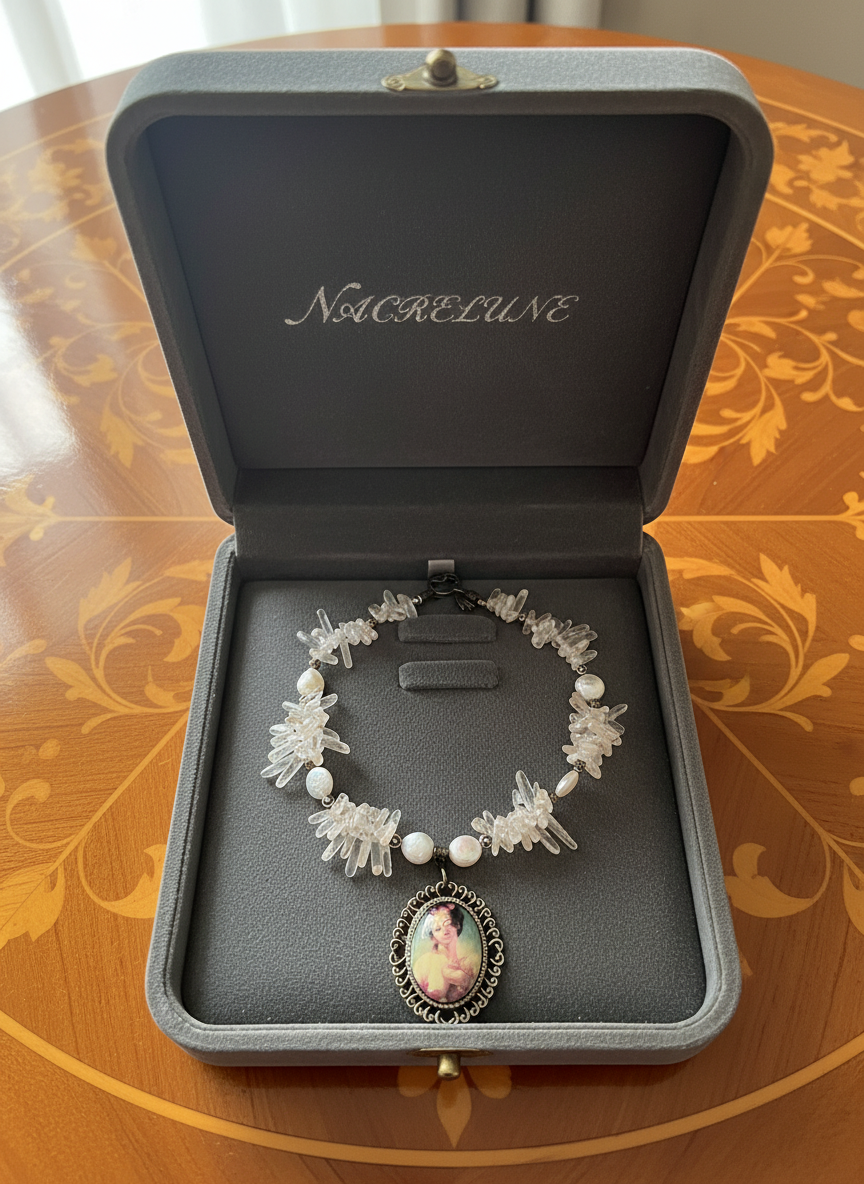 Collier cristal de roche avec camée