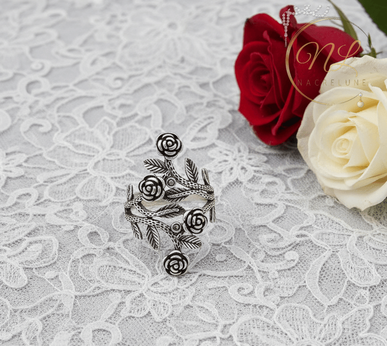 Bague réglable fantaisie avec roses NACRELUNE Bague