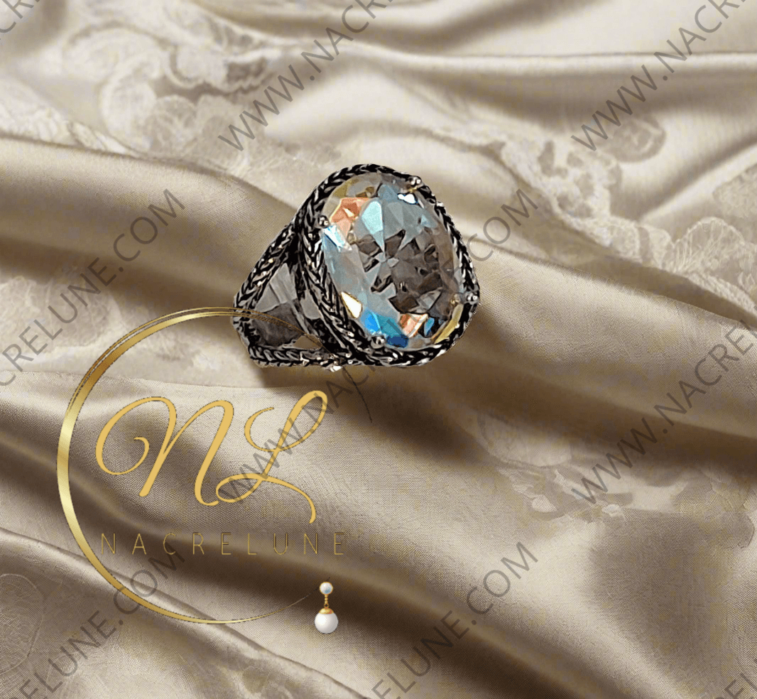 Bague en argent 925 avec topaze traitée mystique multicolore