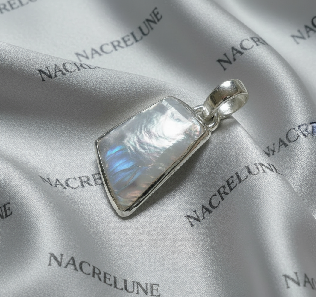 pendentif en argent 925 avec pierre de lune gris bleu NACRELUNE pendentif
