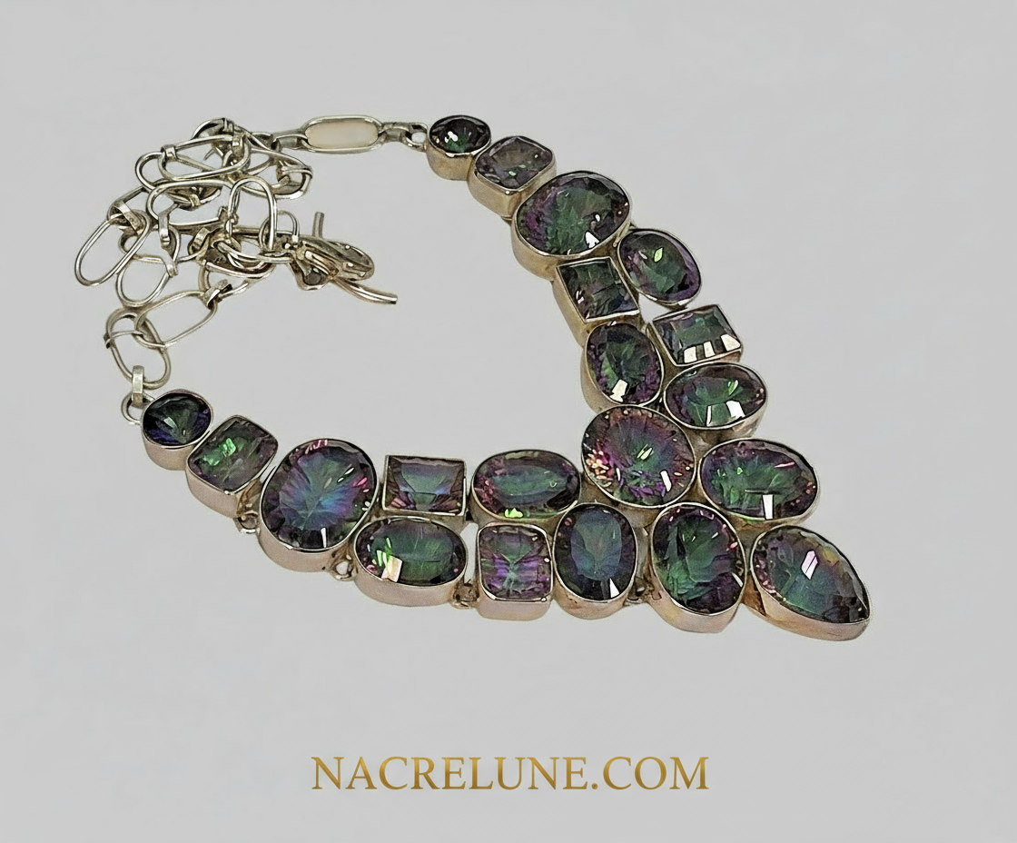 Collier en argent 925 et topazes traitées mystique nacrelune.com collier