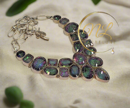 Collier en argent 925 et topazes traitées mystique