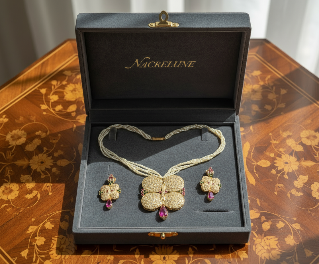 Parure en zirconia sur perles fines NACRELUNE parure