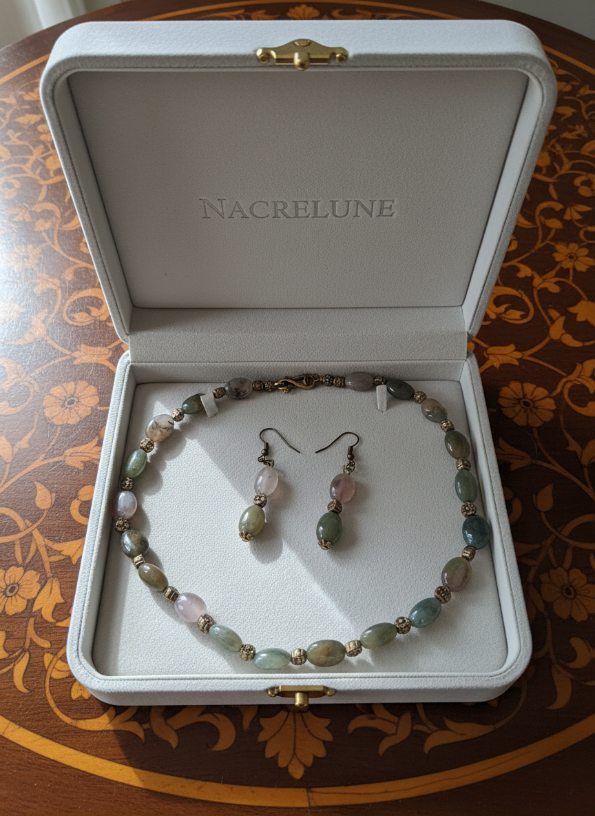 Parure en agate indienne naturelle Vert NACRELUNE parure