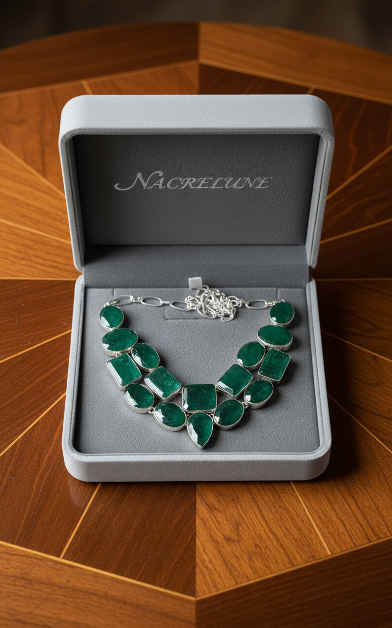 Collier en argent avec emeraudes naturelles NACRELUNE collier