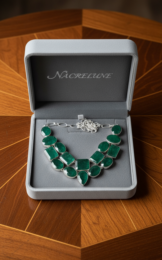 Collier en argent avec emeraudes naturelles NACRELUNE collier