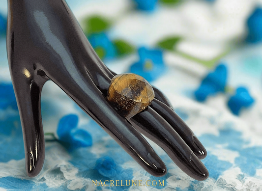 Bague en oeil du tigre pierre naturelle NACRELUNE Bague