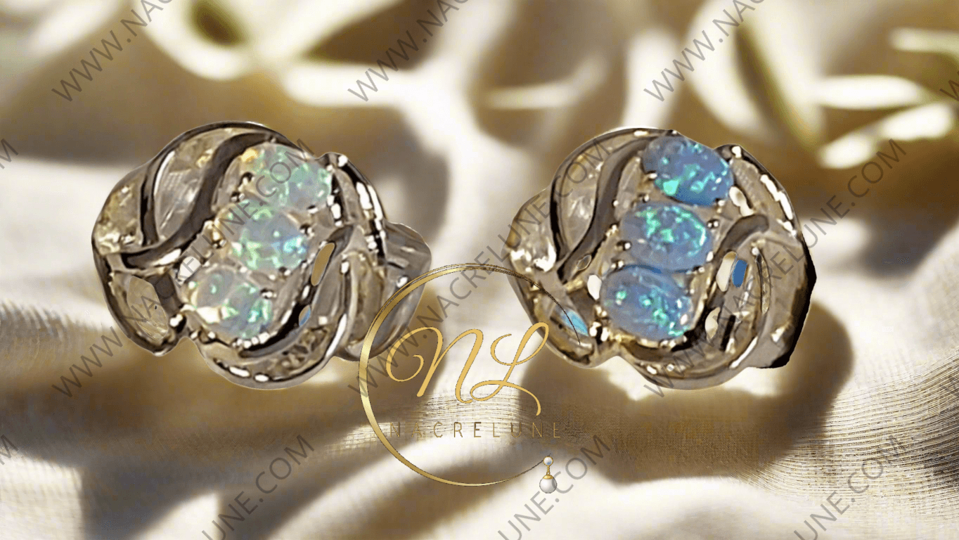 Bague en argent 925 avec opale de feu bleue