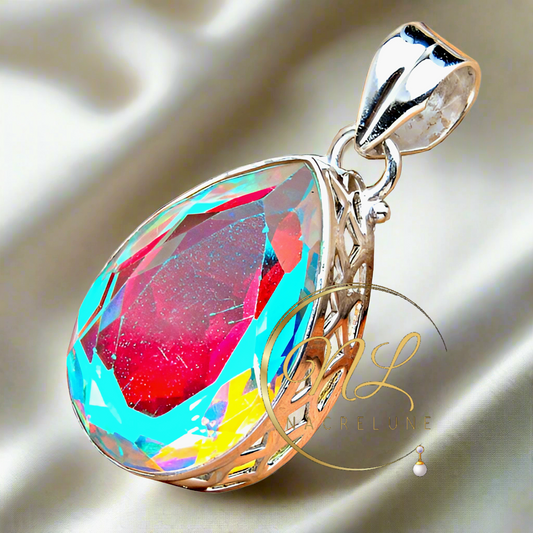 Pendentif en argent 925 avec topaze couleur mystique en forme goutte